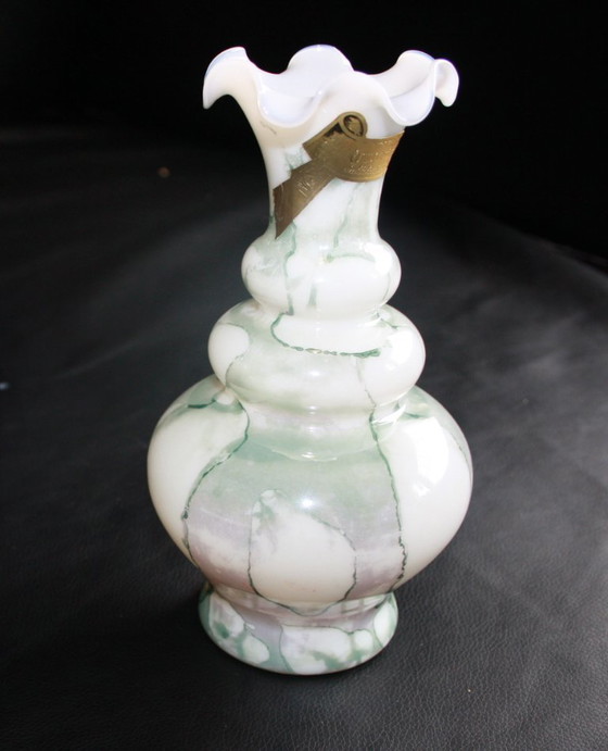Image 1 of Vintage Toscaanse Opaline Vaas – Marmereffect – Jaren 70 – Handgemaakt – 22 cm