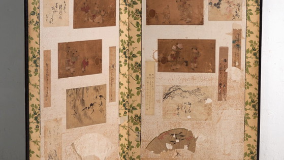 Paravento giapponese antico a due pannelli con collage di dipinti – Giappone, circa 1900 – Paraventi, Paper (photo 3 of 40)
