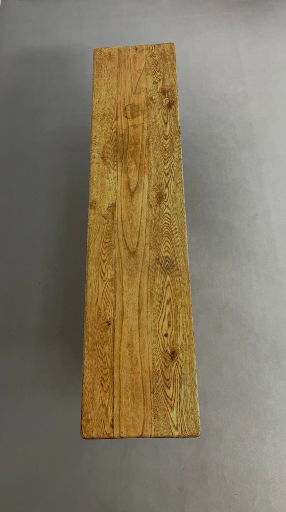 Image 1 of Große französische brutalistische Bank aus massiver Eiche, 1960er Jahre.