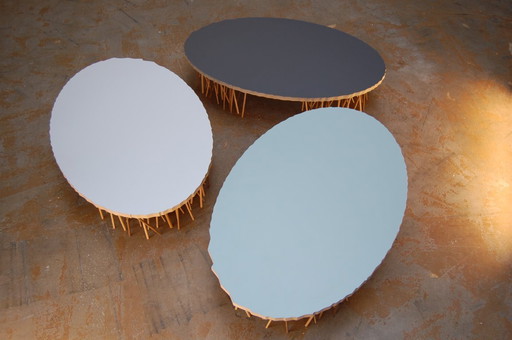 3x coffee tables 100&ONE in colors white, petrol and storm