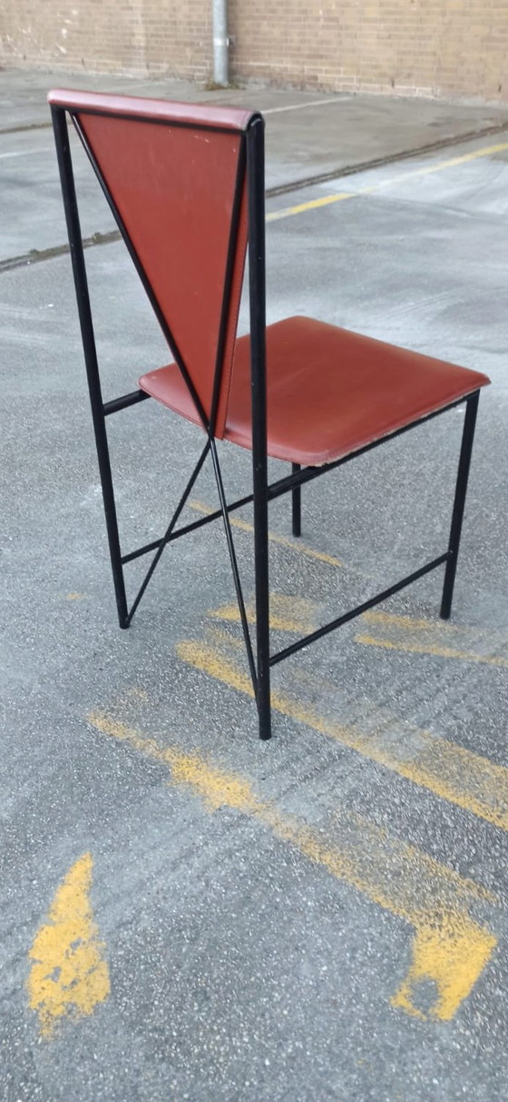 Image 1 of 4 x Vintage Postmoderne Leren Eetkamerstoelen
