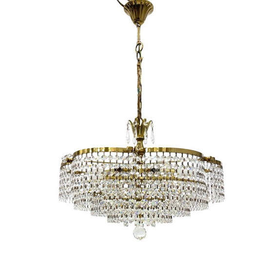 Image 1 of Vintage basket crystal chandelier Bakalowits & Söhne brass, Austria 1970s