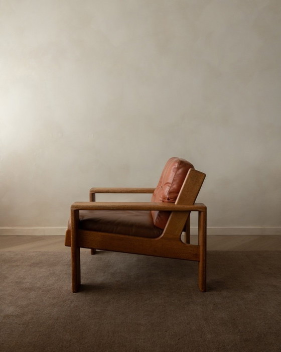Image 1 of Poltrona lounge vintage Bonanza di Esko Pajamies per Asko, in rovere finlandese e pelle color cognac, anni '60.