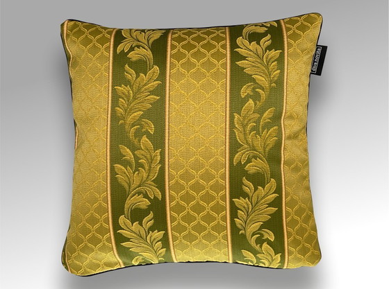 Image 1 of Rubelli – Neues 2er-Set – Grün-goldenes Barockblattmotiv