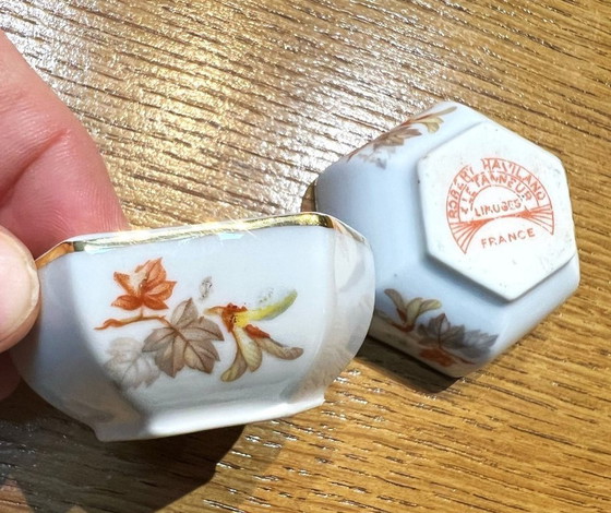 Image 1 of Set di 10 portauova diabolo, 2 saliere e un vassoio, porcellana Haviland e Le Tanneur