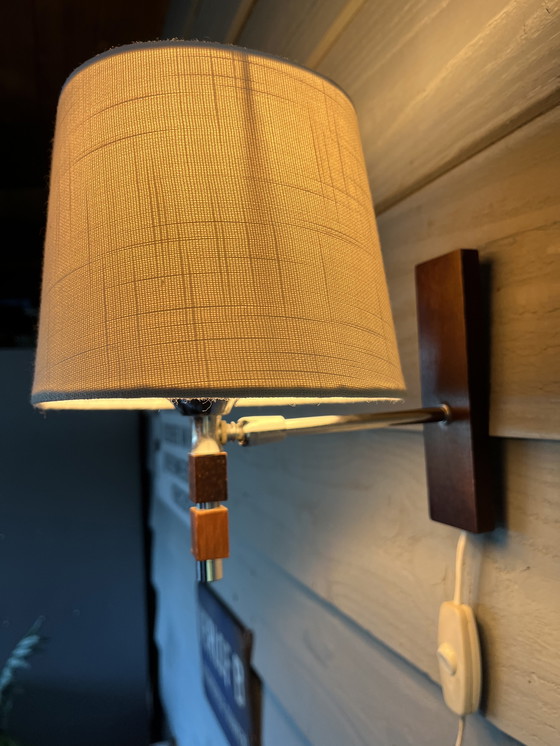 Image 1 of Vintage Mid - Century Teak/Chrome Wall Lamp