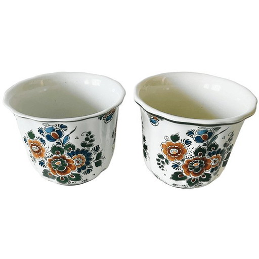 Vintage set of Delft Polychrome Dutch Handmade flower pots with floral motif, 1960s – vazen, Ceramic (photo 2 of 6)