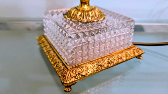 Vintage crystal glass table lamp with brass – Hollywood Regency / 1960s – 77 cm (photo 3 of 16)
