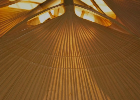 Image 1 of Raro lampadario Uchiwa Hana di Ingo Maurer - Carta giapponese e bambù, anni '70