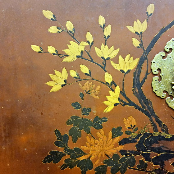 Image 1 of Mobile cinese rosso vintage uccelli, fiori / mobile bohémien / mobile orientale / mobile cinese rosso