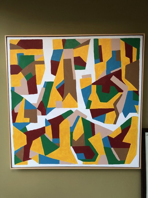Groot kunstwerk abstract vierkant met baklijst