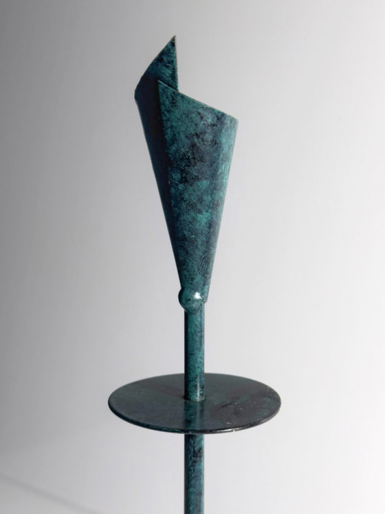 Image 1 of 90er Kerzenständer Türkis Postmoern Metall Postmodern Kerzenleuchter Grünspahn Dekor