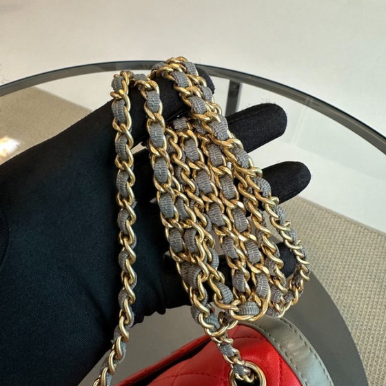 Image 1 of Chanel Seasonal Flap Two-Tone Quilted Lambskin Red Grey GHW No 23