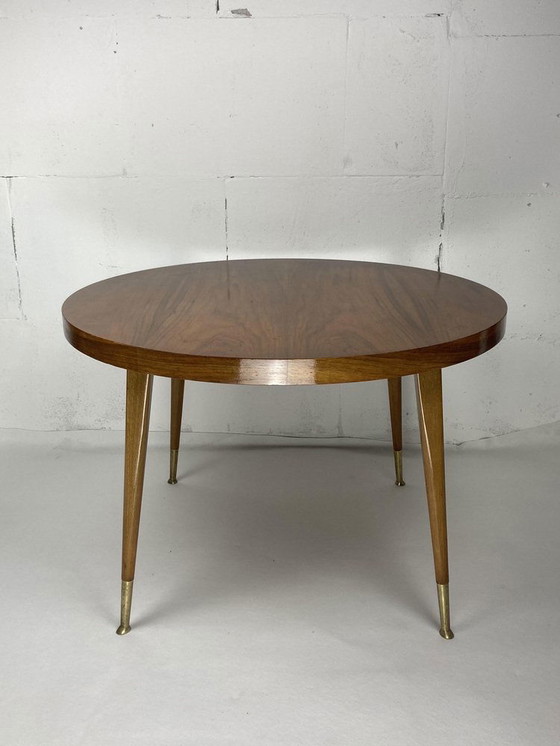 Image 1 of Italian Round Table With Tapered Brass Leg Ends, 1950S