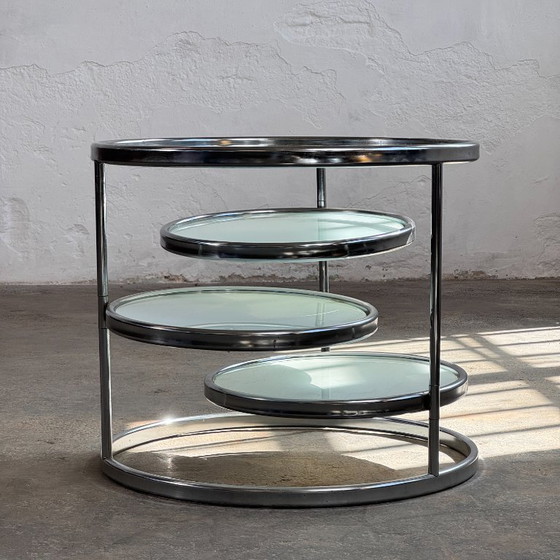 Image 1 of Milo Baughman Style Chrome and Glass Coffee Table, 1990