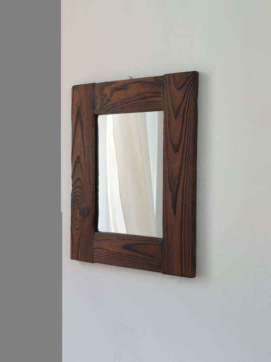 Image 1 of Vintage minimalistische wandspiegel van gebeitst hout