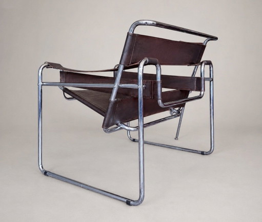 Silla Wassily B3 vintage de Marcel Breuer para Bononia/Gavina, Italia, cuero marrón.