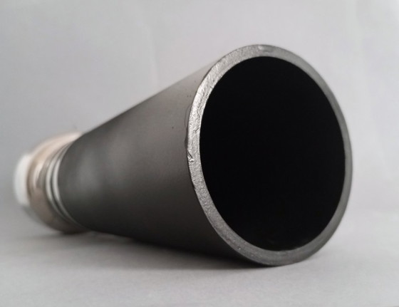 Image 1 of Brutalistische/Space-Age-Designer-Stahlvase der Hungarian Industrial Arts Company, 1970er Jahre (Tamás Borsfay?)