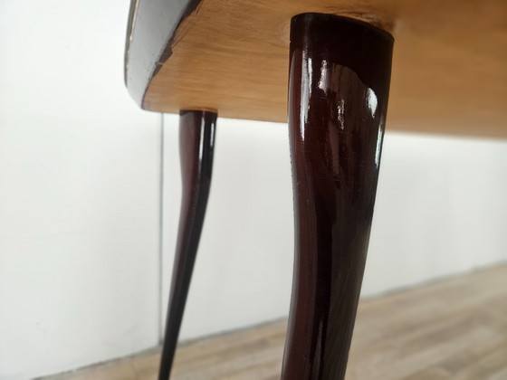 Image 1 of Mid-century mahogany dining table with aquamarine glass top