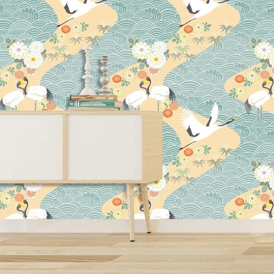 Image 1 of Papier peint adhésif en vinyle avec grues