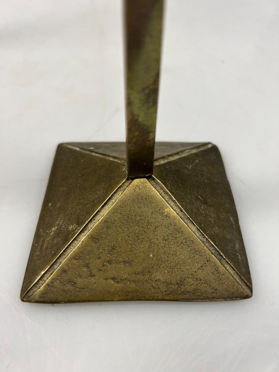 Image 1 of Vintage Zig Zag Candlesticks, Set of Two, Brass, Memphis Style, 1980s