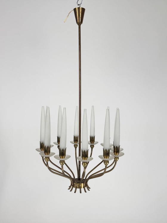 Image 1 of Rare lustre à 12 lumières d'Angelo Lelii pour Arredoluce, Italie 1953