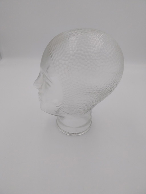 1 x testa di vetro (cuffie) anni '70, 25 cm di altezza, 15 cm di diametro
