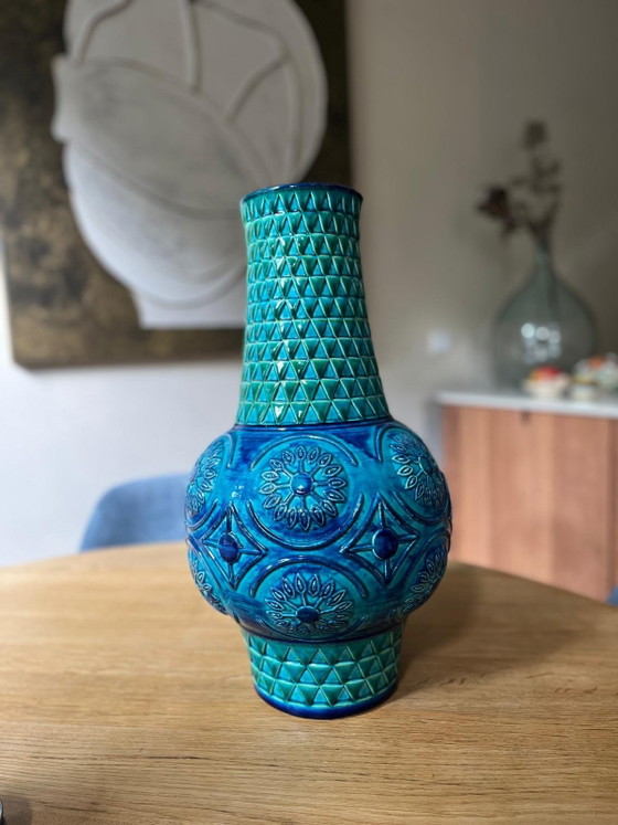 Image 1 of Vintage Bay Vase W.-Germany model 62 50 blue green
