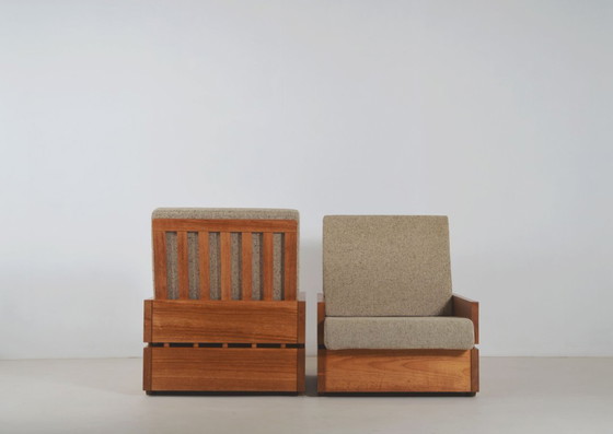 Image 1 of Set Brutalistische zetels in massief hout, jaren '70