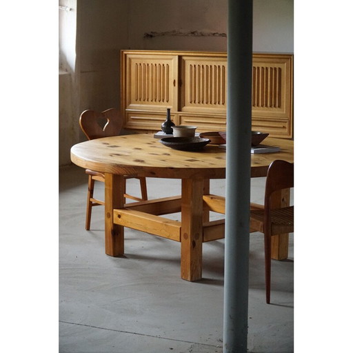 Vintage round dining table in solid pine by Sven Larsson, 1960s