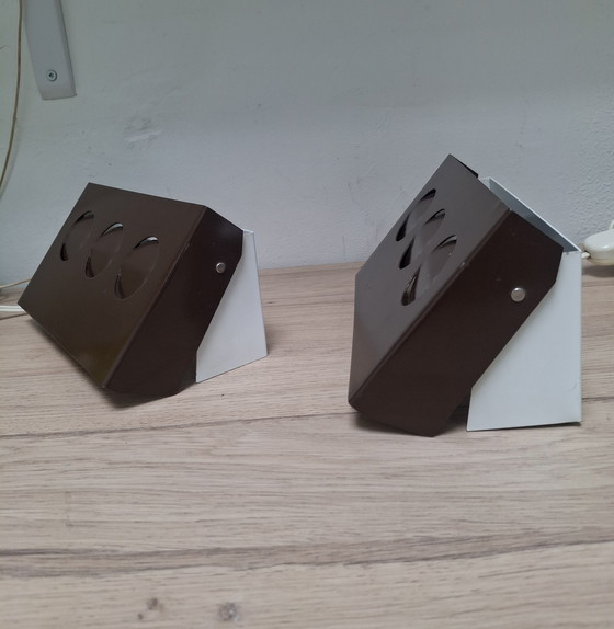 Image 1 of Set di 2 lampade da comodino vintage Hamalux marroni