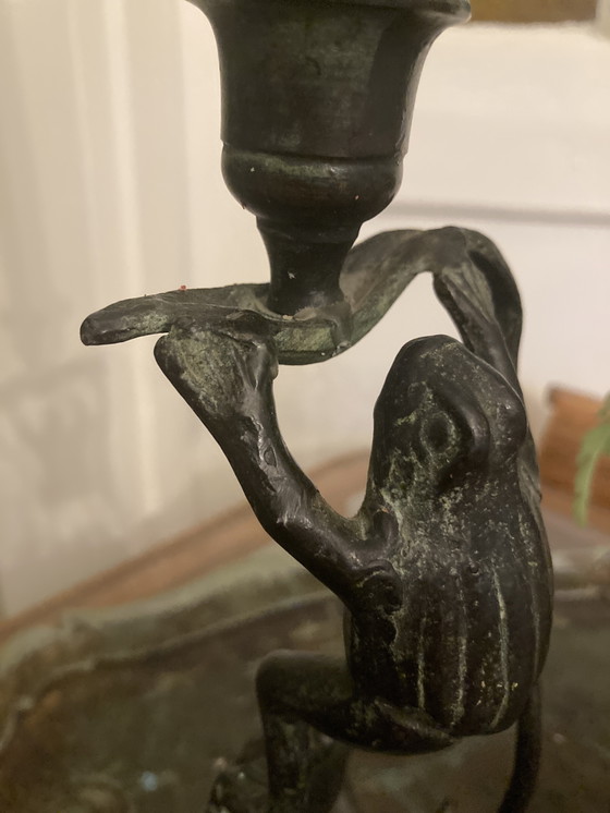 Image 1 of Vintage bronze candle holders, collectible frogs