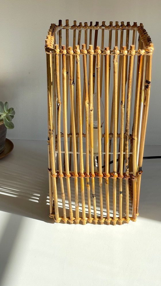 Image 1 of LAMP Cube Wood and Wicker VINTAGE
