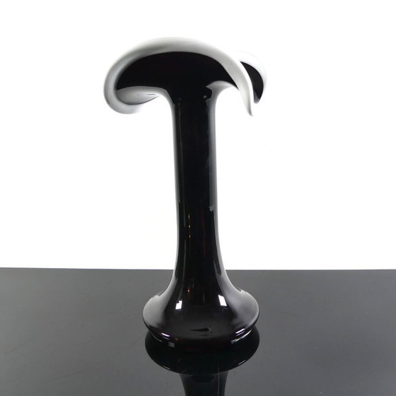 Image 1 of Vintage black and white glass vase HSG Tarnowiec, 1970s