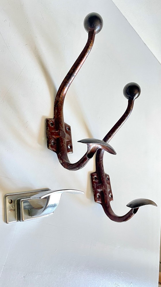 Image 1 of Vintage Patinated Metal Coat Hooks