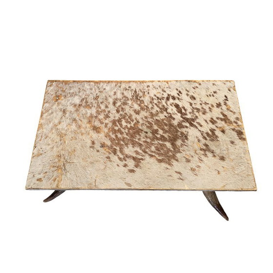 Image 1 of Tavolino da caffè francese antico in pelle di mucca e corna, circa 1880