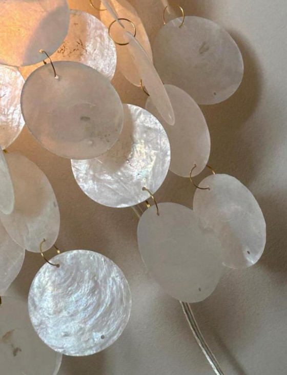 Image 1 of Set van 2 Capiz Schelpen Wandlampen Parelmoer Opaline Goud Frame