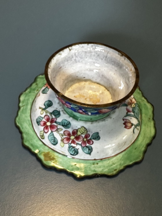 Coppia di Coppe su Piedistallo in Rame Smaltato di Canton – Cina – Fine XVIII Secolo (photo 11 of 14)