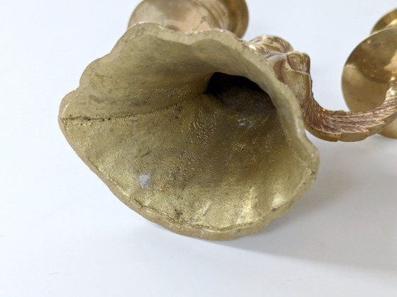 Image 1 of Midcentury Brass Candleholder, Winged Angel for 2 Candles, Christmas Brass Decor