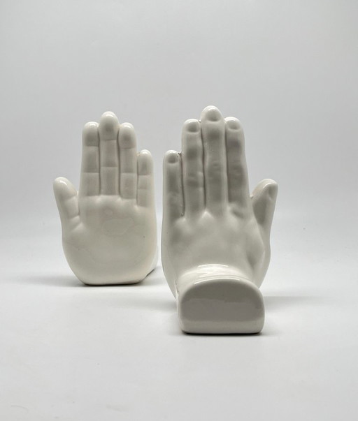 Serre-livres vintage en céramique en forme de main – Design sculptural européen des années 1970 (Lot de 2)