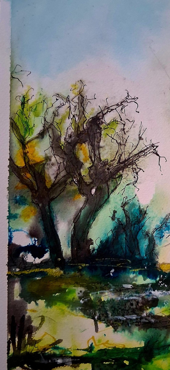Image 1 of Old trees in the Spring,watercolor and ink on watercolor paper