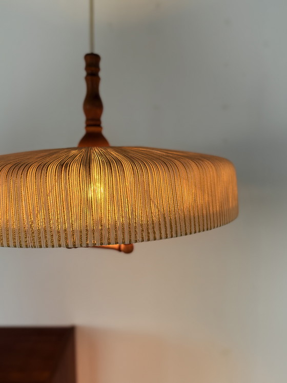 Image 1 of Lampada a sospensione vintage in teak e sisal, Temde Leuchten