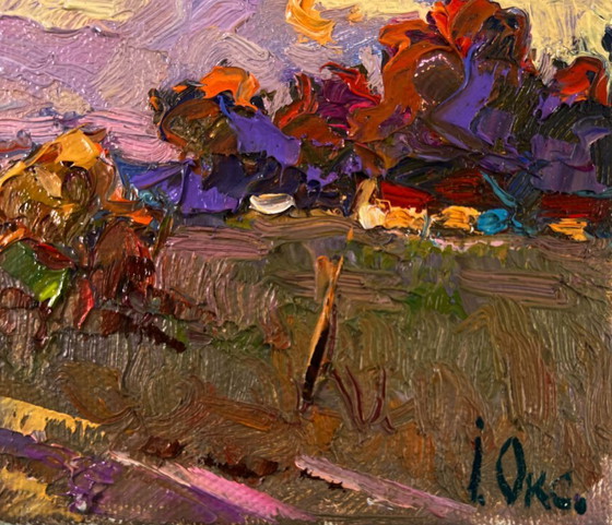 Image 1 of Original Oil Painting Evening Field Landscape Silence that envelops the world