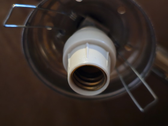 Image 1 of Lampada a sospensione vintage in stile spaziale cromata con sfere/paralumi in vetro