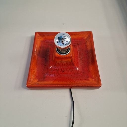 Vintage Square Red Wall Lamp - Wall Light Made of Ceramic with Red Glaze, Germany, 1970s, Hustadt Leuchten