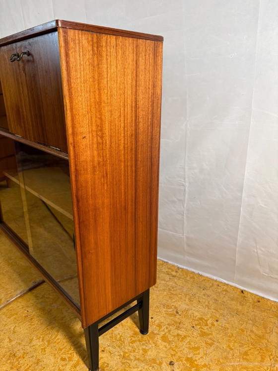 Image 1 of Mid-Century Retro Vintage Teak Sideboard / Bookcase / Display Cabinet by Nathan Furniture 1960s  Sliding Glass Doors • Bureau Fl