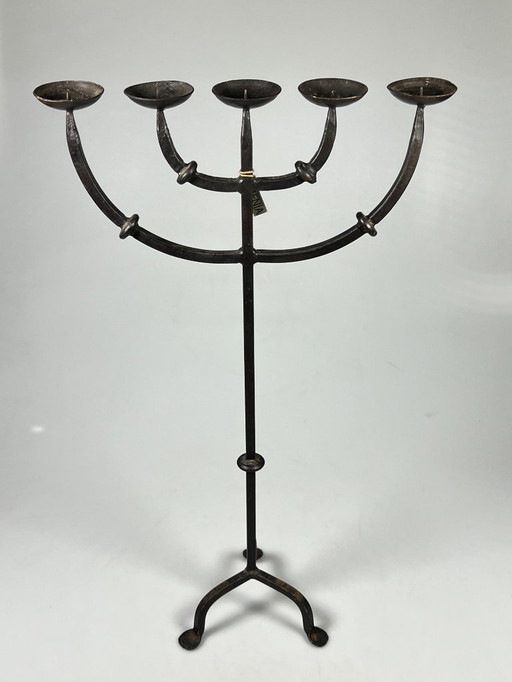 Vintage-Kerzenständer im brutalistischen Stil, XL, Gusseisen, 5-armig, 1950er Jahre