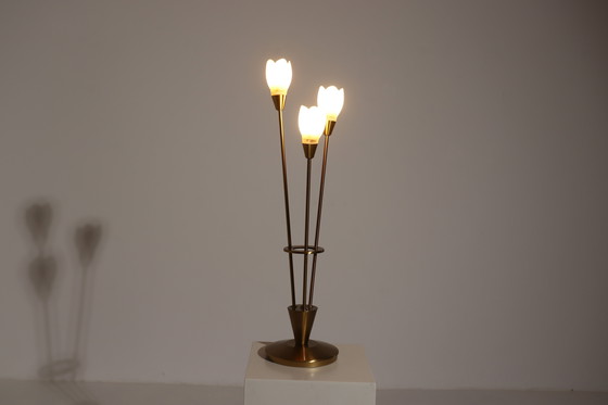 Image 1 of Tafellamp van geborsteld messing en glas, Duitsland, jaren 1970