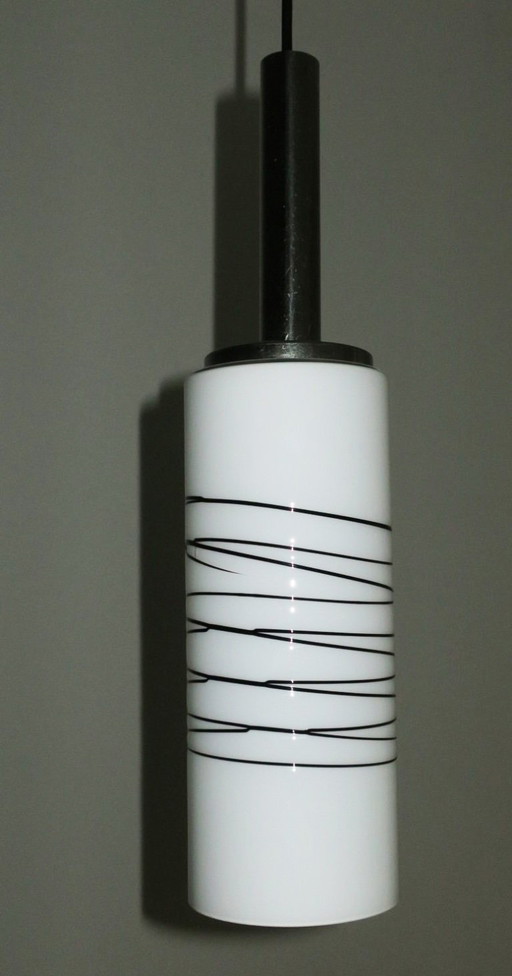 Italian Opaline Milk Glass Pendant Light with Overlay, 1960s