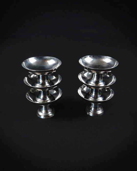 Image 1 of 6 vaschette per gelato su supporto in acciaio inox Servizio da dessert in acciaio inox